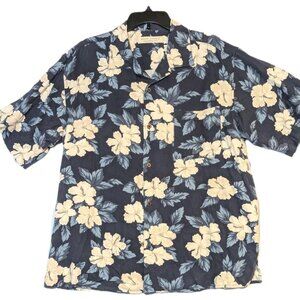 Island Republic Vintage Collection Hawaiian Shirt L Silk Floral Print Blue